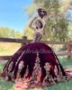 Klänningar jägare grön quinceanera klänning 2023 med ärmar gnistrande sequines puffy söta 16 klänningar vestidos de 15 anos laceup korsett tillbaka stra