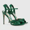 여성용 가죽 샌들, 한 단어 버클 스틸레토스, 세련된 매듭 버클 신발, 크기 : 34-44, 녹색