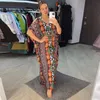 Bohemian wydrukowane dekolt z sukienki na ramionach plus size kaftan szata marokańska kaftan tunika Summer Women Beachwear Q1352 220510