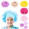 Moda Kids Solid Color Bonnet Girl Satin Night Sen Sleep Prysznic Cap Pielęgnacja Włosów Soft Cap Head Cover Wrap Czapki Czaszka Cap dla 1-6Y Baby