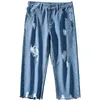 Calças masculinas Certas de verão masculino de jeans fino casual 3/4 calções tendências coreanas Trend All-Match Comprimento da panturrilha