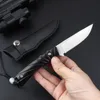 New H8401 Small Survival Straight Knife D2 Satin Drop Point Blade Ebony Handle Fixed Blade Outdoor Hunting Fishing Knives with Leather Sheath