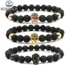 Bracelets de charme Trendy Natural Lava Stone Bracelet Mulheres Homp Hop Gold Rosa Color Pra Prata CZ Pulsera Hombrecharmcarm Lars22