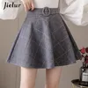 Jielur Plaid女性のスカート冬スリムブラックサイアファルダスシックミニAラインハイウイスジッパーSレディース秋S-XXL 220317