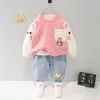 2022 frühling Herbst Kinder Jungen 2PCS Kleidung Set Cartoon Brief Baumwolle Sweatshirts Stickerei Jeans Hosen Baby Jungen Kleidung Anzug