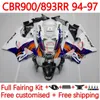 Body Kit för Honda CBR893 CBR 900 893 RR CC 89-97 Kroppsarbete 120NO.8 CBR 893RR 900RR 893CC CBR893RR 89 94 95 96 97 CBR900RR 1989 1994 1995 1996 1997 Fairing Blue White