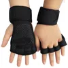 Handledsstöd män kvinnor anti slip halv finger träning fitness förlängd mjuk slitage resistent träning sport gymhandskar