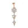 Anello per ombelico con fiori in zircone Acciaio inossidabile 316L CZ intarsiato Body piercing 14G Barbell per ombelico