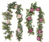 Artificial Eucalyptus Garland with Flowers Greenery Garland White Rose Garland for Table Wedding Party Garden Room Decorations