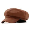 Berets Fashion Military Cap For Women Winter Belt Buckle PU Flat Top Hat Army Sailor Hats Black Ladies Beret CapsBerets