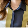 Camisas de blusas femininas 2022 Spring Office Lady Patchwork Silk for Women Long Slave Color Contrast Satin Blouse Plus Size Tops Blusas Muje