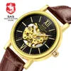 SAS Sport Watch Men Vintage Black Case Leather Band Shield Anchor Shark Hollow Mechanical Watches Gift For Men Relojes Masculino