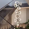 ペンダントランプノルディックダイヤモンドクリスタルシャンデリアLED階段吊りランプロフトヴィラリビングルームの階段の装飾用のロングクロム照明器具