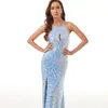 2022 Luksusowe paski wieczorowe sukienki koronkowe kryształowe koraliki sequin rzut zamiatanie formalne nowoczesne cekinowe suknie na balowe suknie balowe na zamówienie