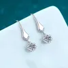 Dangle Chandelier Argent 925 Original Diamant Taille Brillant Test Passé Total 2 Carat D Couleur Moissanite Coeur Prong Boucles D'oreilles Pierre Précieuse