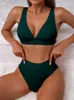 INGAGA Ribbed Bikini Women Swimsuit Waist Swimwear Sexy Vneck Biquini Set Solid Bathing Suits High Cut Beachwear 220620