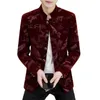Heren Casual Suit Jacket Jas Zhongshan Pak Heren Koreaanse Editie Standing Kraag Slanke Print Blazers Single Western Top 3XL 220409