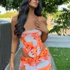 Two Piece Set Women Print Beach Outfits Sexy Spaghetti Strap Backless Top High Split Mini Skirts Suits Summer Y2k Clothes 220602