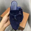 Real Leather Womens Luxury Half Slippers Shoe Tassels Designer Loro Lady Summer Walk Flats Slipper 35-42