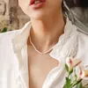 Elegante gesimuleerde Pearl Choker -kettingen voor vrouwen 8mm Knorige ketting Ketting Collier Wedding Bridal Jewelry Party Retro Bijoux