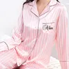 2 Piece Personalized Name Women Sleepwear Faux Silk Satin Pajamas Set Long Sleeve Sleepwear Pajamas Suit Female Homewear 220421
