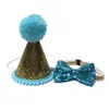 Dog Apparel Birthday Party Cone Hat Crown and Bow Tie Collar Set with Pom-pom Topper for Pets Kitten Cosplay Costume Accessory Charms Grooming Headwear Hair Accessory