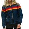 Mode Frauen Waschbären Pelz Stehkragen Regenbogen Streifen Print Zipper Baumwolle Gepolsterte Kleidung Vintage Beiläufige Dünne Warme Oberbekleidung