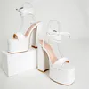 Sandals Sexy Runway Summer Women Thick Sole Platform Pumps Lace-up Chunky High Heel Dress Shoes Woman White Gladiator SandalSandals