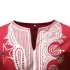 Roupas étnicas Red V Neck Africano Dashiki Imprimir Dress Camisa Homens Roupas de Manga Longa Camisa Masculina Streetwear Casual