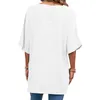 Kvinnor Solid V Neck Shirts Short Sleeve Cotton Linen Blus Summer Loose Fit Casual Girl Tunic Tops Kläder Casual Tunic Tops L220705