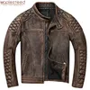 Vintage skórzana gruba 100% oryginalna kurtka motocyklowa krowienia Slim Fit Men Płaszcz Motocyklowy Autumn Asian Size S5xl M419 220810