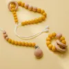 Pacifiers# 3Pcs Wooden Baby Pacifier Clip Necklace Bracelet Free BPA Food Grade Teething Holder Soother Chew Toy Dummy Clips For BabyPacifie