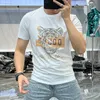 2022 Летний Новый Молодой дизайн Мужские футболки T-рубашки Slim Casual Tees Fashion Brand O-Sece Tiger Head Горячая горный хрусталь вышивка из хлопка одежда сверху красный черный белый M-5XL