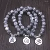 Charm Bracelets 1pcs Natural 8 MM Grey Map Stone With Lotus OM Buddha Bracelet Lucky Meditation Yoga For Men & WomenCharm Inte22