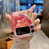 Mode -telefoonhoesjes voor Samsung Galaxy Z Flip3 Zfold3 Case met olieverfschilder Pink Bloemen Point Boor TPU