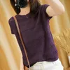 Pure cotton T-shirt women summer round neck pullover pure color knitwear plus size casual sweater short sleeve tees 220408