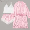 Uzun Kollu Kadınlar Pijama Seksi Dantelli İç Çamaşırı Nightwear İç çamaşırı 3pc Ev Takım Pijama Setleri Kadınlar İçin Pijama Mujer 201206259899