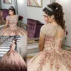 Quinceanera Rose Gold Dresses Sparkly Sequins Ball Gown Beaded Crystals Jewel Neck Pageant Formal Dress Sweet Birthday Party Prom Gowns Custom Made s