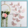 Autocollants muraux d￩cor de la maison Jardin Decal 3D Hollow-out Butterfly 12pcs / PCS Bureau BORD BORD Girl Rooms Birthday Wedding Party Decoration PA