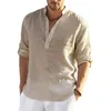 Chemise à manches longues en lin pour hommes, couleur unie, décontractée, à manches longues, en coton et en lin, hauts en chanvre, 220801