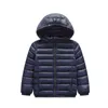 冬のキッズボーイズジャケットファッションソイルドカラージャケットのダウンジャケットウォームジャケットの子供とフード子供カジュアルジャケットJ220718