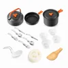 Ollas de cocina al aire libre Set Kettle Vajilla Conjuntos Camping Vajilla 4 personas Campcookingsupplies Naturaleza Caminata Un conjunto de sartenesHiking Y220530