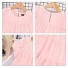 New Girls Clothes Summer Dress Solid Pink Tulle Beauty Princess Kawaii Designer Party Fairy Elegant Fast Shipping Kids Costume G220518