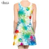Färgglad färg splatter elegant klänning 3d tryck kvinnor sommar ärmlösa sexiga klänningar mode smal klänning 220617