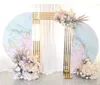 Décoration de mariage en or brillant, support en tissu, fleurs, bannières de drapeau, arrière-plans suspendus, cadre de porte, géométrie carrée, rangée de fleurs, arc, écran 2462