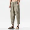 Hommes pantalons mode hommes noir décontracté Harem été pantalon 2022 hommes coton lin mâle Style chinois solide mollet longueur pantalon hommes