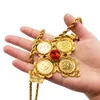 grande moneta croce pendenti 24k fine oro strass ROSSO verde blu scuro gioielli collane lunghe 24" Africa habesha etiope