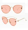 0292 # Lunettes de soleil pour femme homme homme designer de luxe avec boîte de haute qualité grand oeil de chat 57mm rond UV400 Cadre en métal noir Rose Lentille femme mode femmes Lunettes de soleil