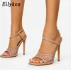 Nxy Sandals New Brand Open Toe Mesh Women Summer Cancise Thin High Heels Dress Party Ladies Shoes Size 35-41
