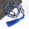 Collier de perles en pierre d'onyx bleu naturel pour femmes, brins de perles de 6mm, 108 Mala, Agates de feu, pompon, bijoux de Yoga Lariat bohème, Lars22